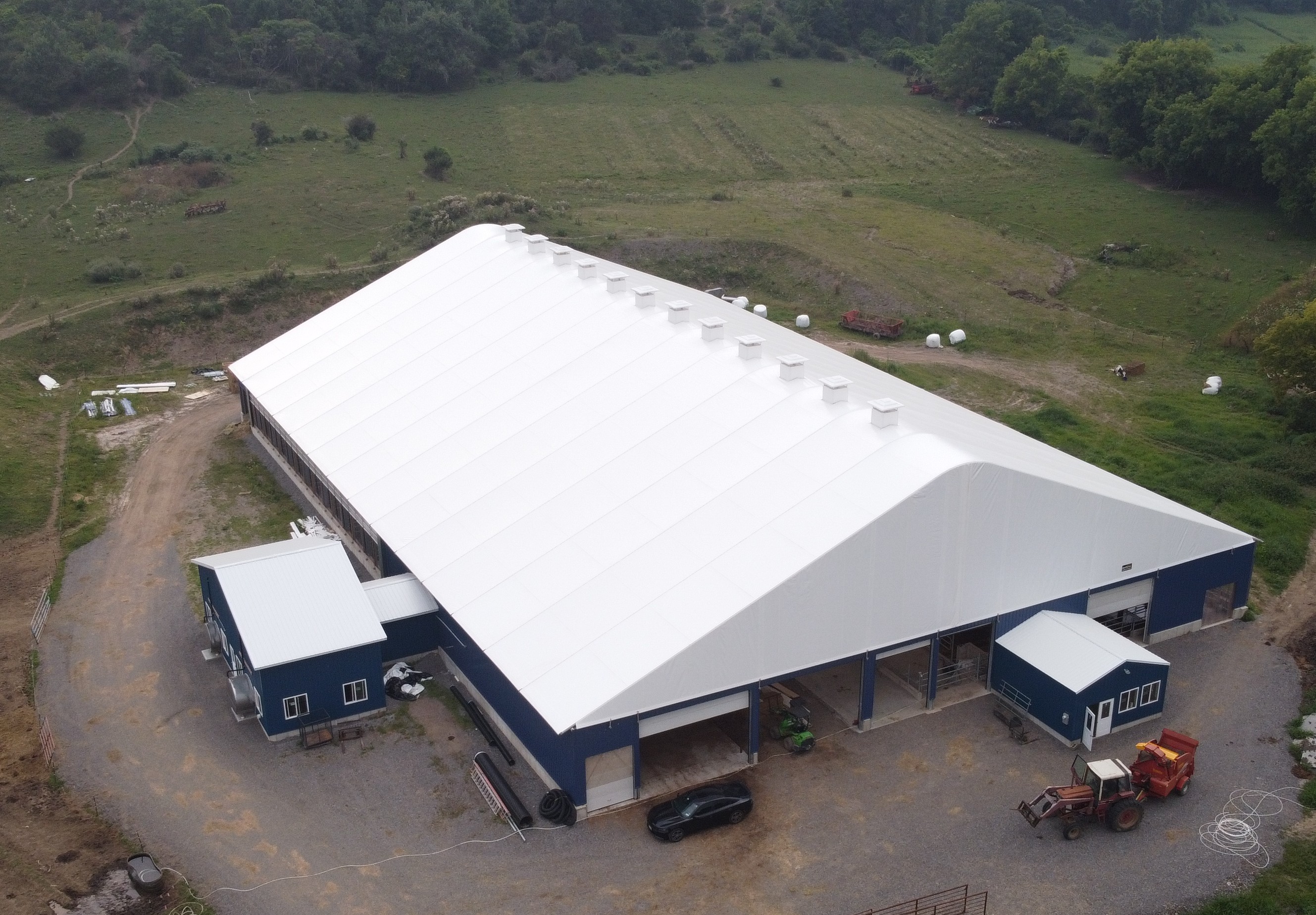 Aerial view of the main fabric barn
